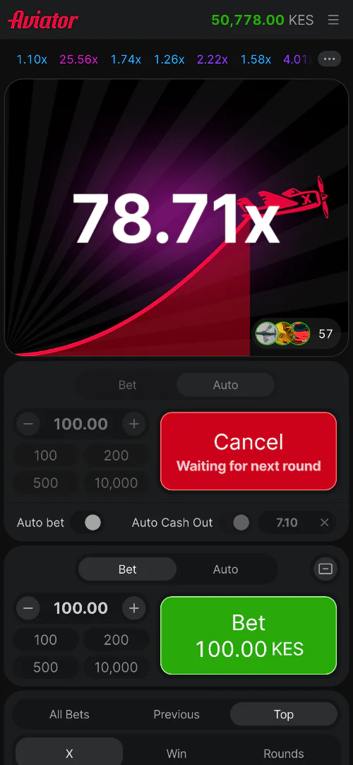 A round in the Aviator app